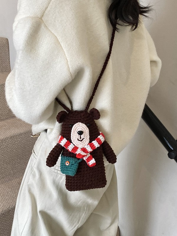 The Ririzz™ “Little Bear” Knit Mini Bag – Your Go-To Phone & Lipstick Crossbody